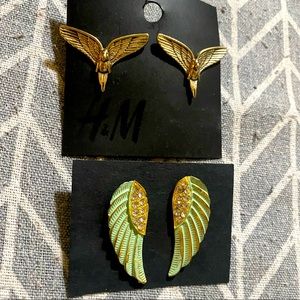 H&M birds earrings ( New/tag) with unbranded vintage angel wings earrings